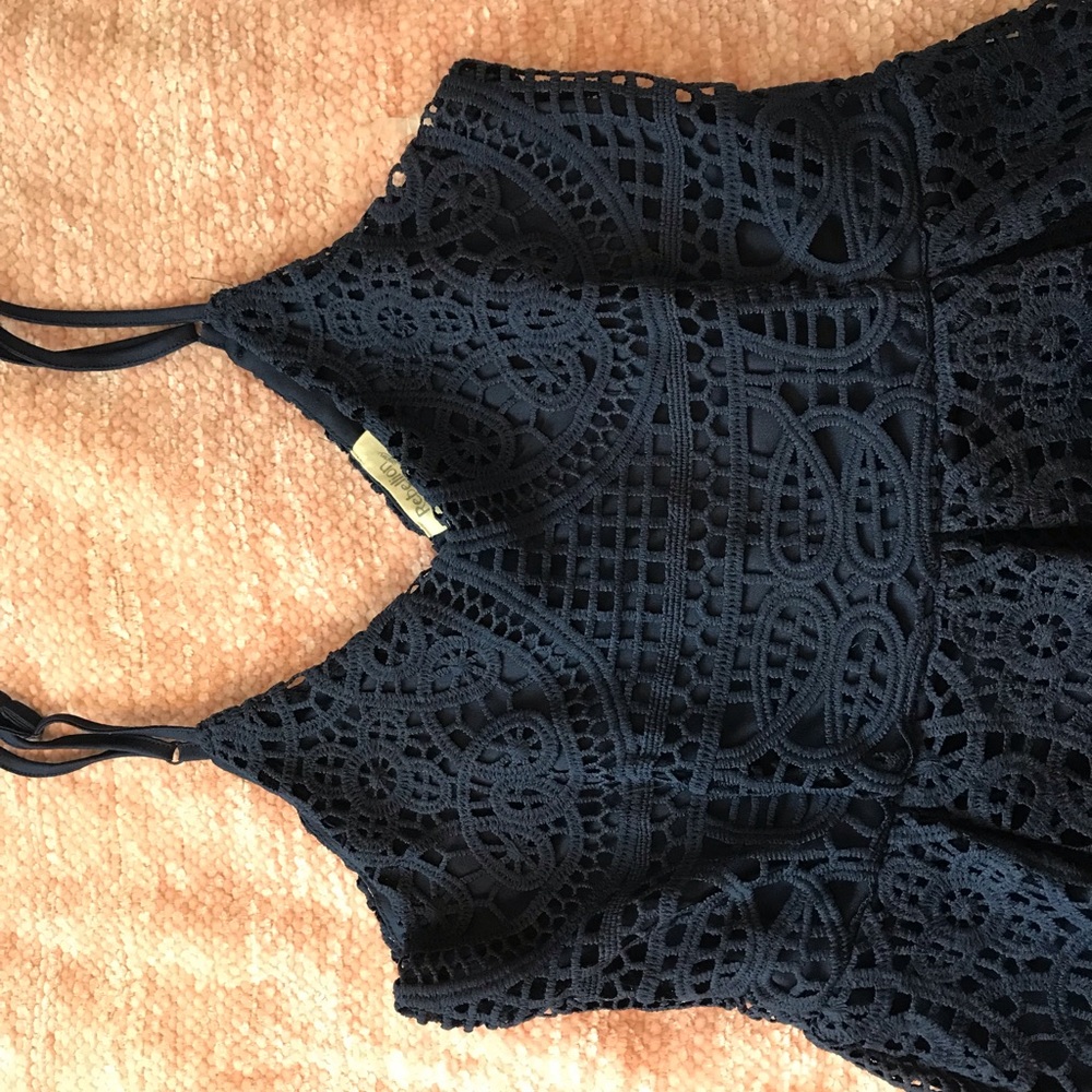 Navy Crochet Lace Dress - mid length